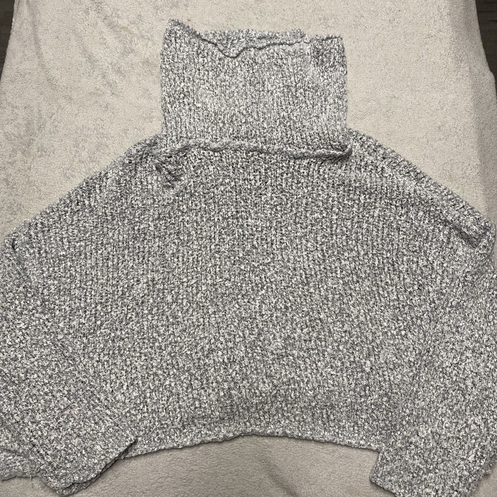 Free People‎ BFF Sweater Medium Gray Slouchy Cowl Neck Chunky Knit Oversized